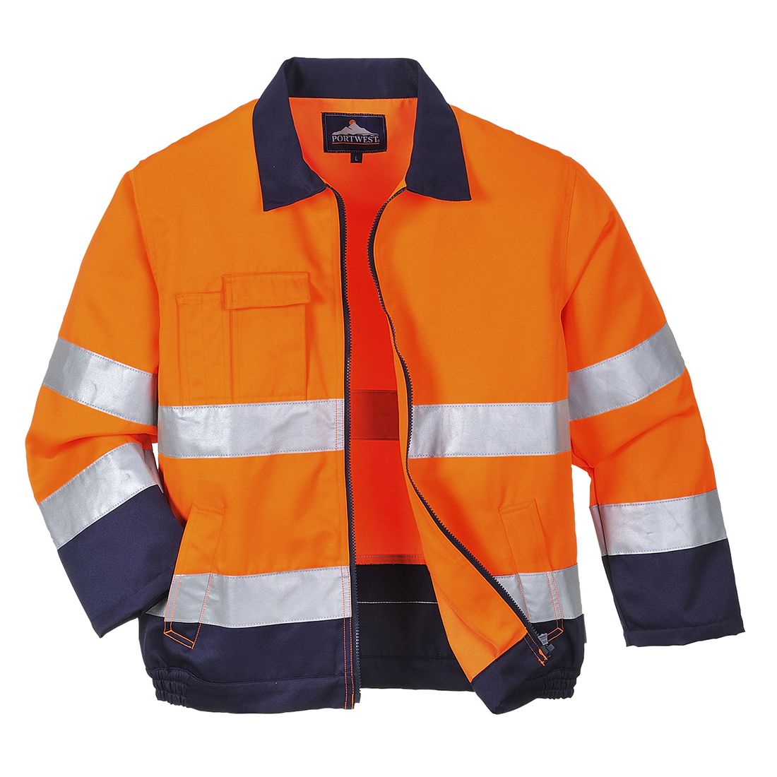 Madrid Hi-Vis Contrast Bomber Jacket , L, R, Orange/Navy