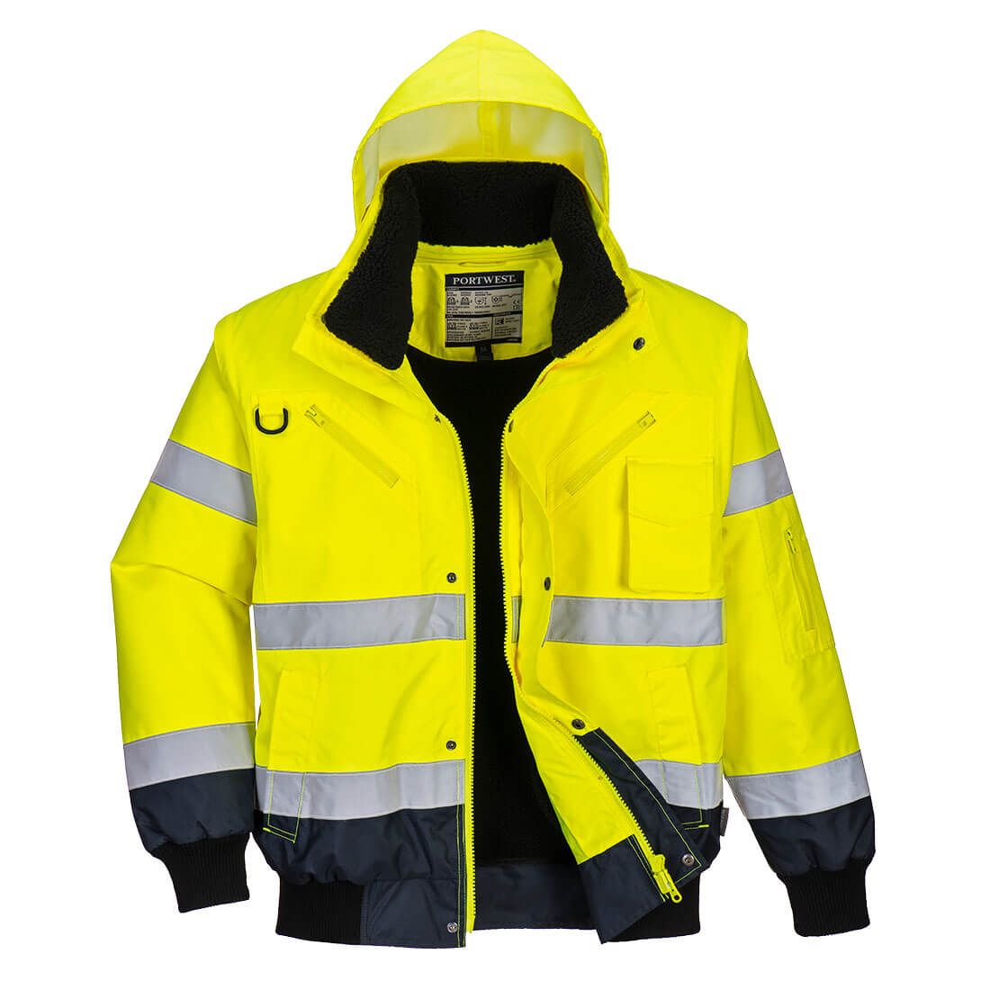 Hi-Vis 3-in-1 Contrast Bomber Jacket , 4XL, R, Yellow/Navy