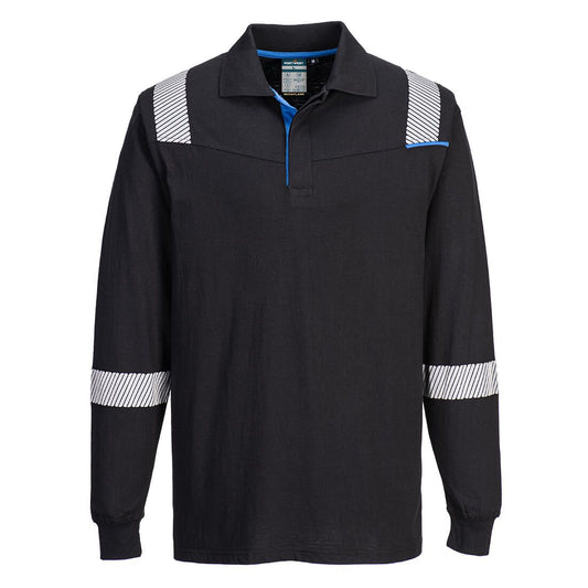 WX3 Flame Resistant Long Sleeve Polo, L, R, Black