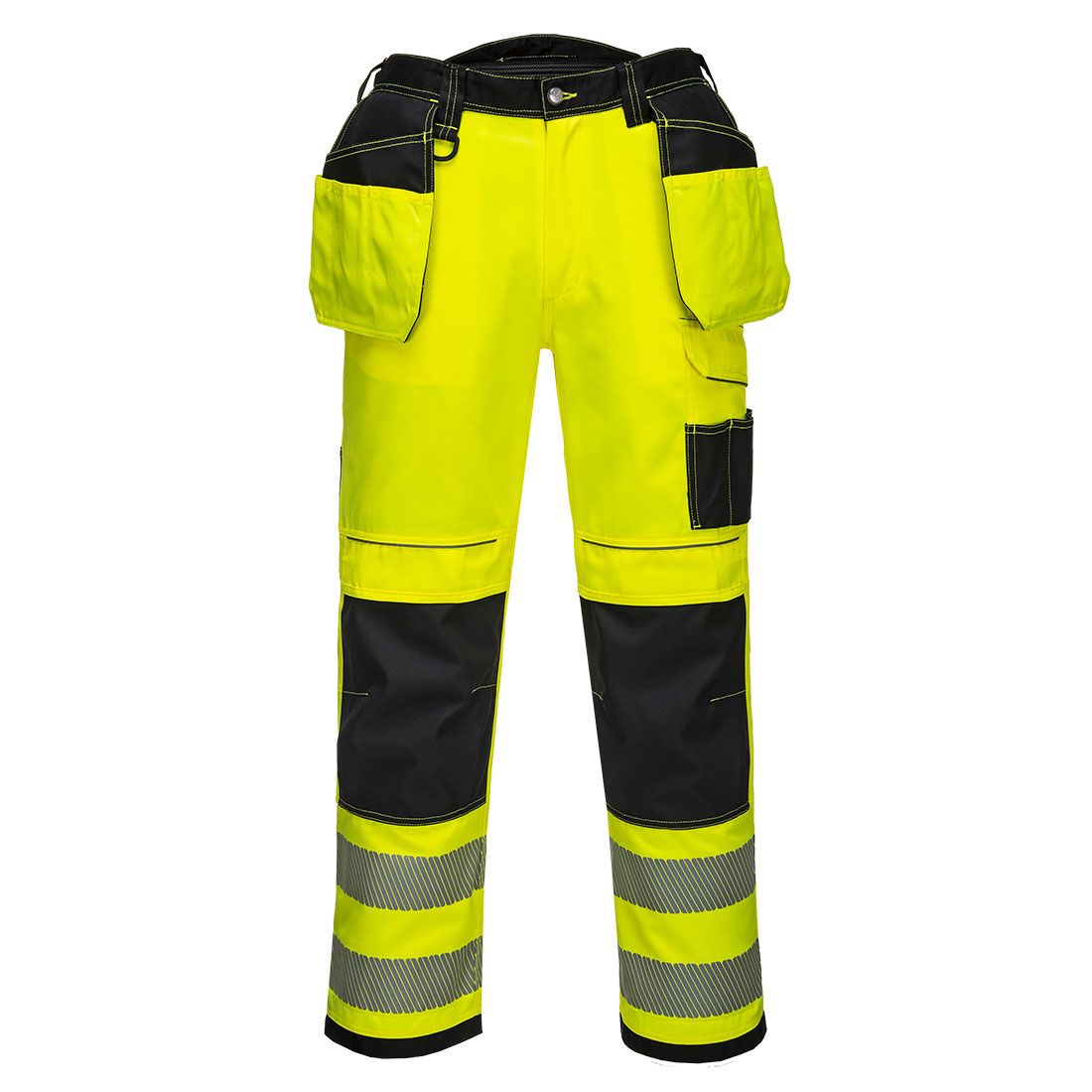 PW3 Hi-Vis Holster Pocket Work Trousers, 28, S, Yellow/Black Short