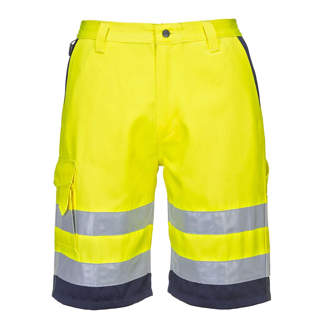 Hi-Vis Lightweight Polycotton Shorts, L, R, Yellow/Navy