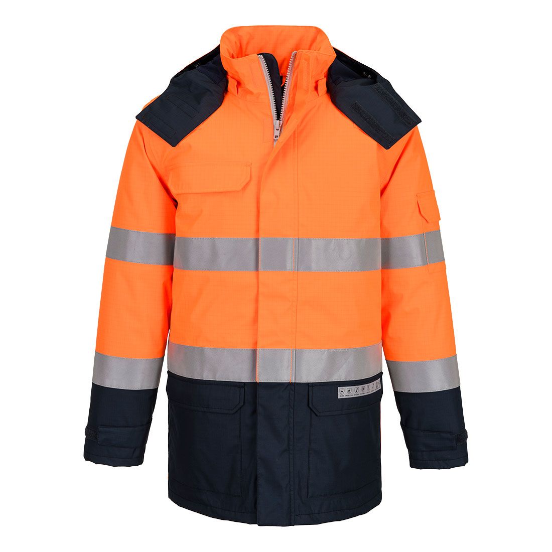 Bizflame Rain+ Hi-Vis Multi-Norm Contrast FR Winter Jacket, L, R, Orange/Navy