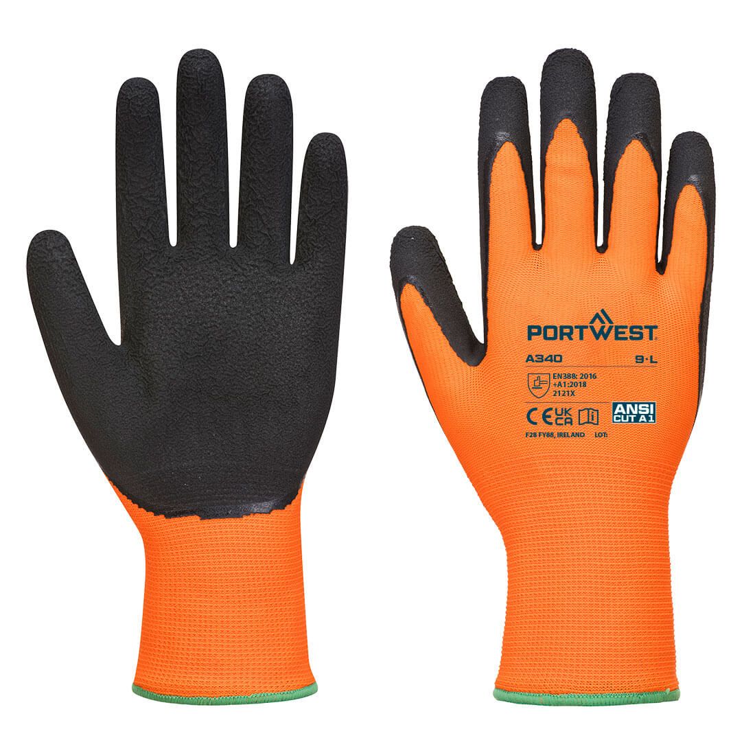 Hi-Vis Grip Glove - Latex, L, , Orange/Black