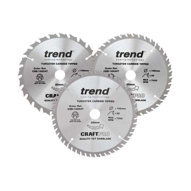 TREND CSB/165/3PK/B CRAFT TCT SAW BLADES 24/404/52Tx20x165mm (PACK OF 3)