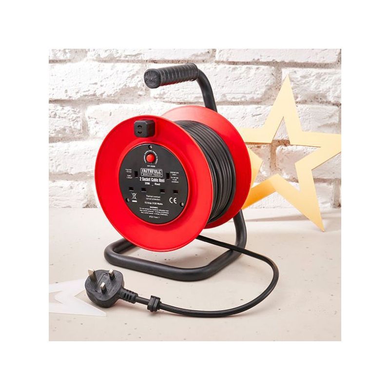 FAITHFULL FPPCR20M 20M CABLE REEL 2 SOCKETS 13A