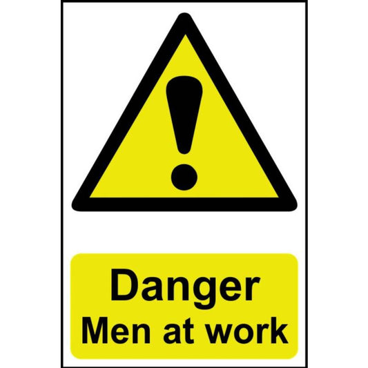 PVC SELF ADH SIGN 400mm WIDE x 600mm DANGER MEN AT WORK 4104