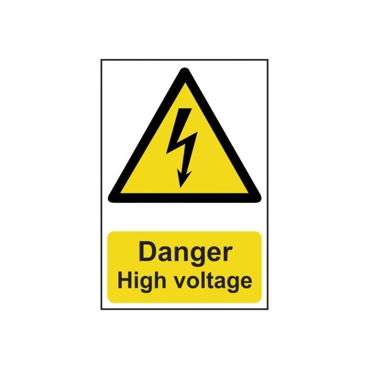 PVC SELF ADH SIGN 200mm WIDE x 300mm DANGER HIGH VOLTAGE 0761