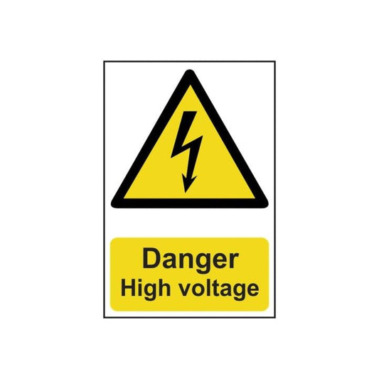 PVC SELF ADH SIGN 200mm WIDE x 300mm DANGER HIGH VOLTAGE 0761