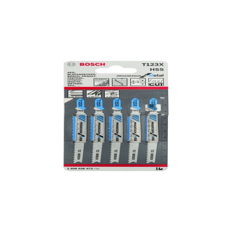BOSCH 2608638473 PACK OF 5 T123X PROGRESSOR METAL JIGSAW BLADES 1.5-10mm