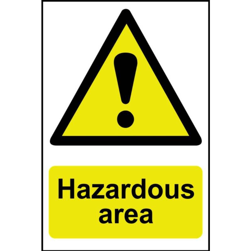 PVC SELF ADH SIGN 400mm WIDE x 600mm HAZARDOUS AREA 4107