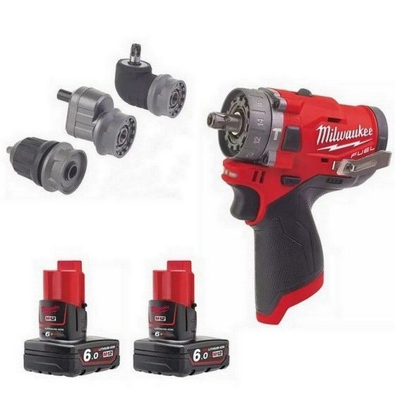 MILWAUKEE M12FPDXKIT-602X BRUSHLESS 4-IN-1 COMBI HAMMER DRILL WITH 2 X 6.0AH LI-ION BATTERIES