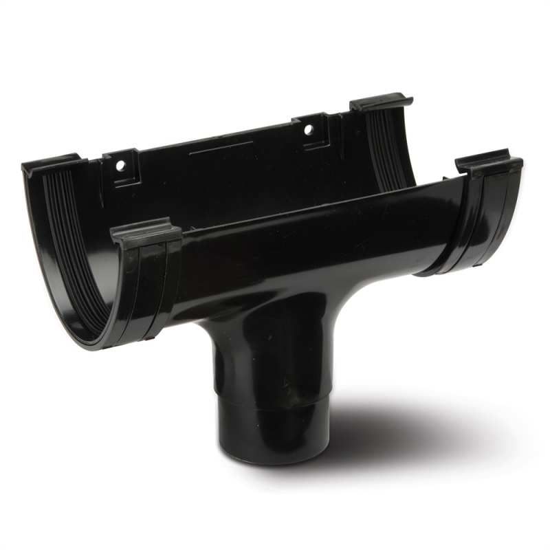 POLYPIPE RAINWATER POLYFLOW DEEP GUTTER RUN/OUTLET RD505B BLACK