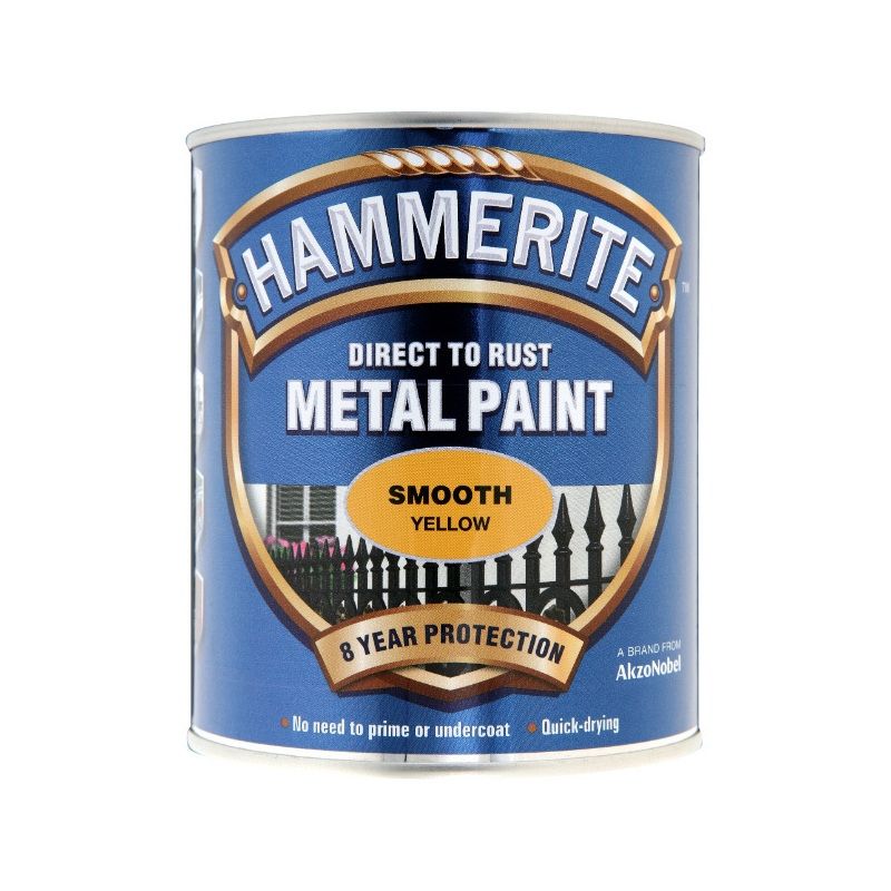 HAMMERITE 750ml SMOOTH FINISH DIRECT TO RUST METAL PAINT YELLOW 5092874