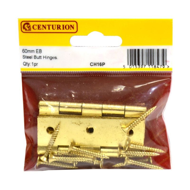 CENTURION CH16P ELECTRO BRASSED 1838 PATTERN STEEL BUTT HINGE 63mm