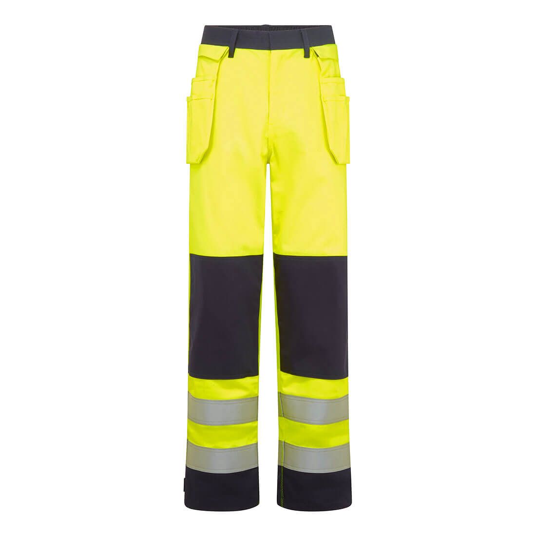 Bizflame Work Hi-Vis Contrast FR Holster Trousers, L, R, Yellow/Navy