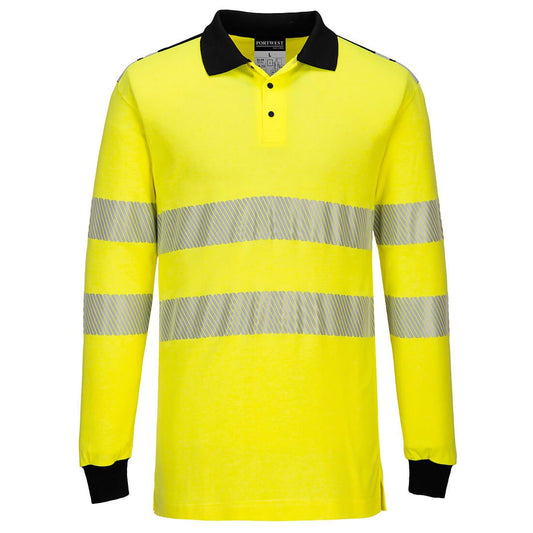 PW3 Flame Resistant Hi-Vis Polo Shirt, L, R, Yellow/Black