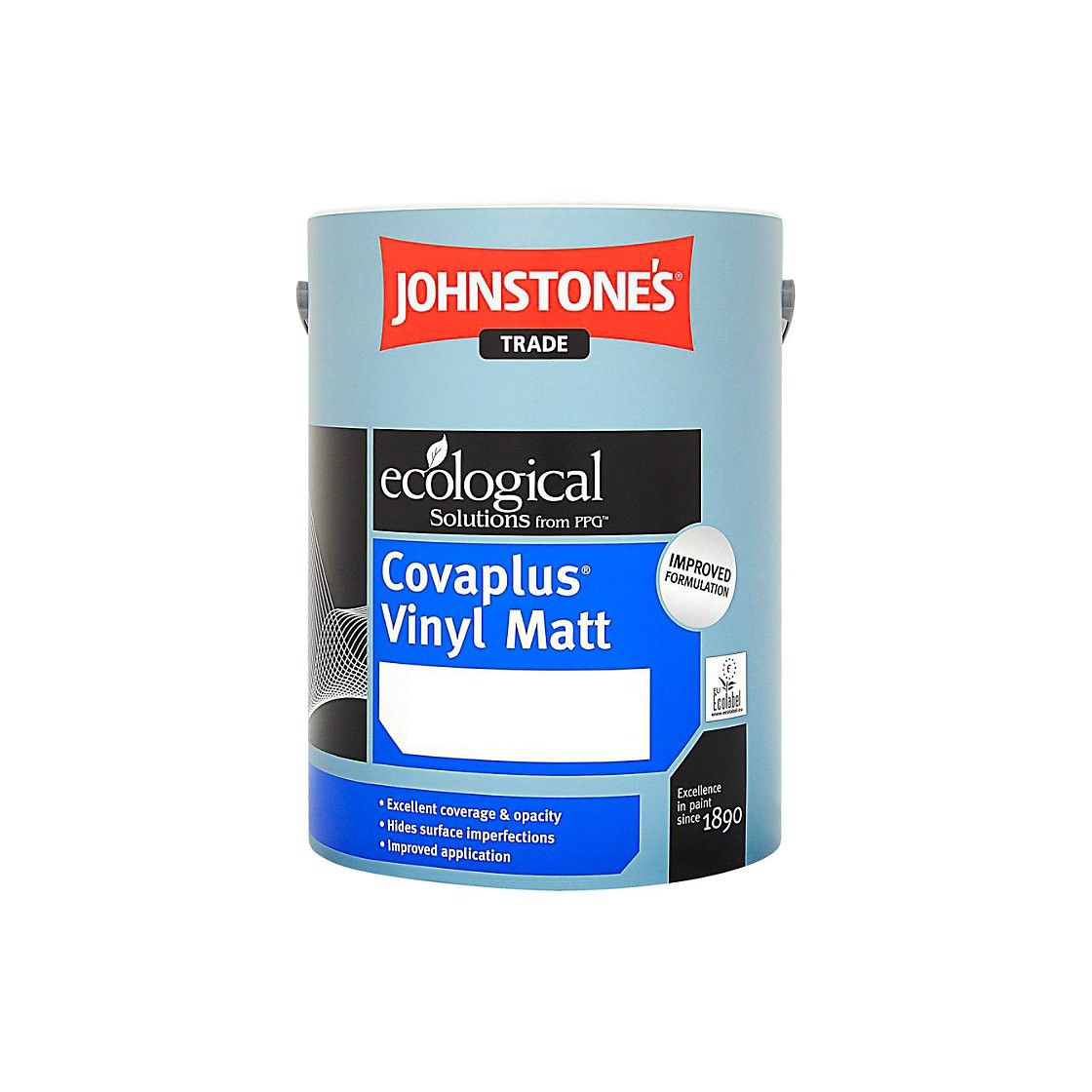 JOHNSTONES COVAPLUS PAINT VINYL MATT 5l BRILLIANT WHITE 301463