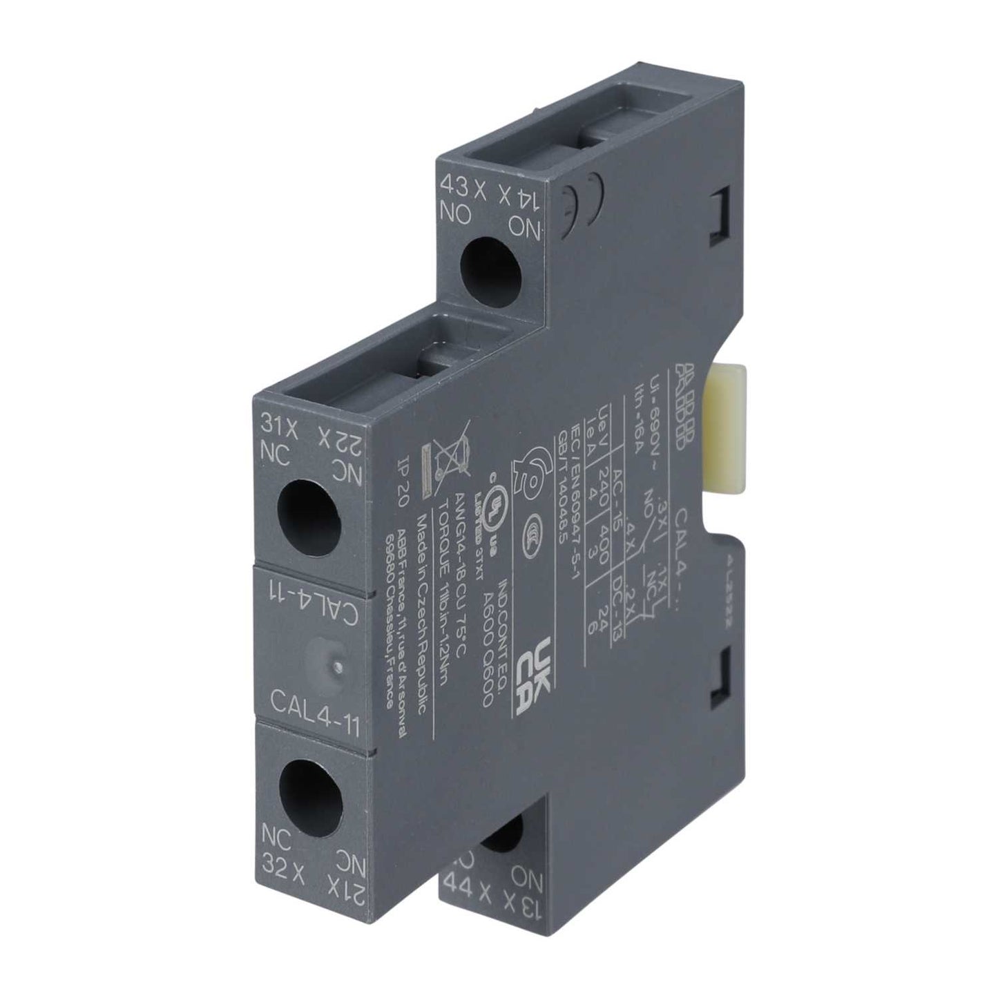 ABB CAL4-11 Side Mounted Auxiliary Contact Block 1 NO + 1NC Contact