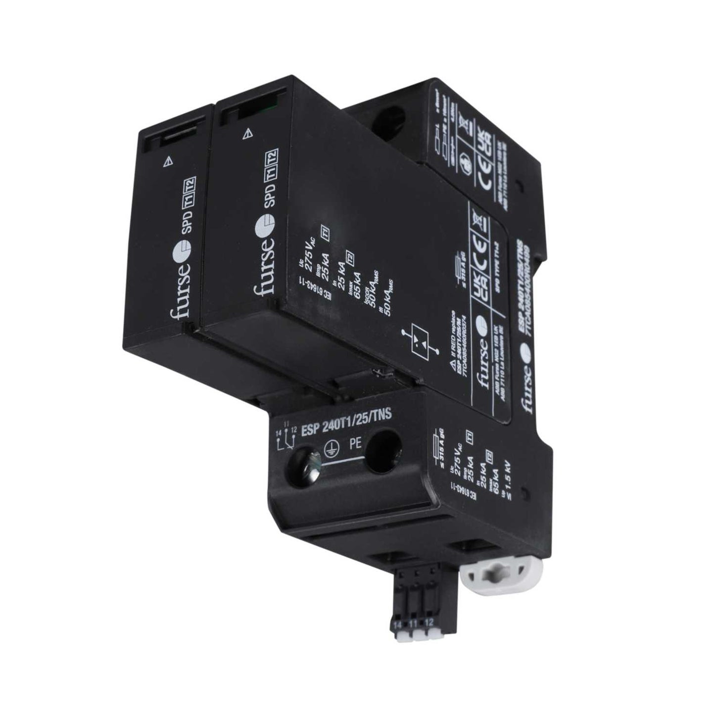 Furse 25kA 2 Module Single Pole and Neutral Type 1+2 Surge Protector