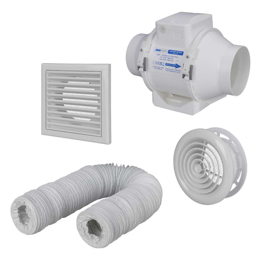 Addvent 100mm 4" In-Duct Compact Mixed Flow Timer Fan With Kit