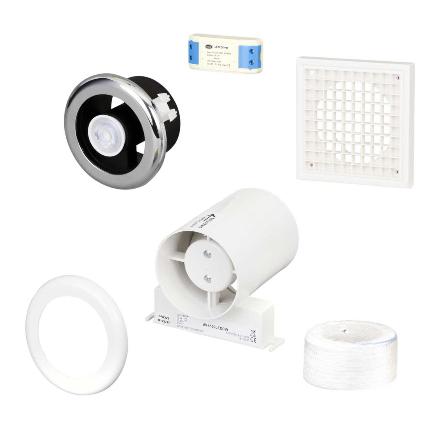 Addvent 100mm 4" In-Duct Cool White LED Showerlight Fan with Timer