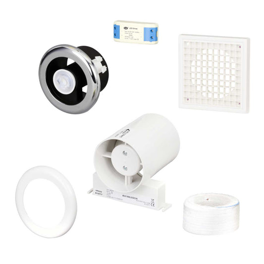 Addvent 100mm 4" In-Duct Cool White LED Showerlight Fan with Timer
