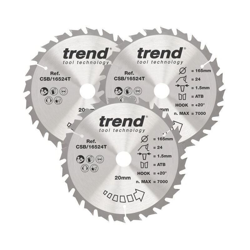 TREND CSB/165/3PK/D WOOD SAWBLADE 165 x 20 x 24T (3 PACK)
