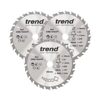 TREND CSB/165/3PK/D WOOD SAWBLADE 165 x 20 x 24T (3 PACK)