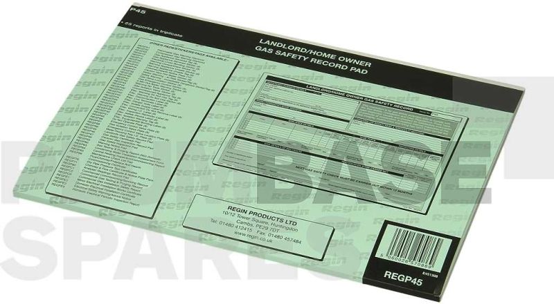 REGIN LANDLORD GAS SAFETY RECORD PAD REGP45