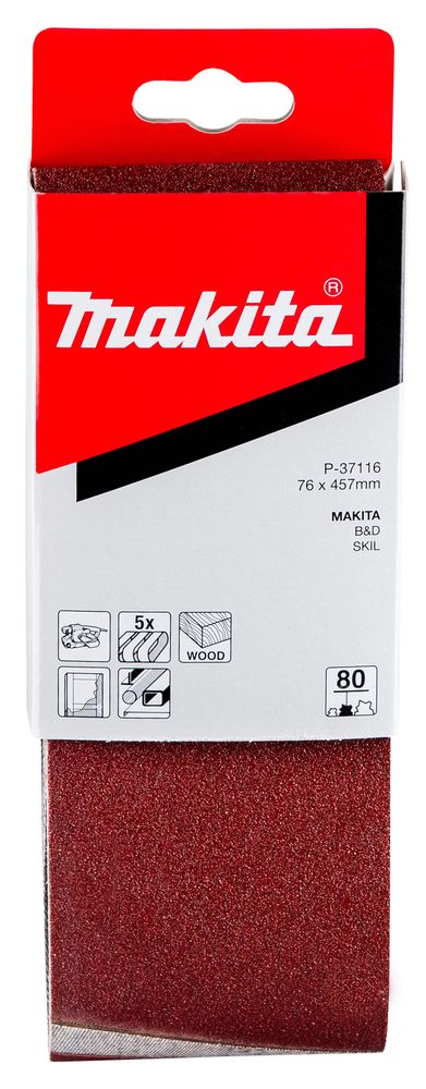 MAKITA P-37116 SANDING BELT 76 X 457MM 80 GRIT PACK OF 5 FOR 9911 BELT SANDER