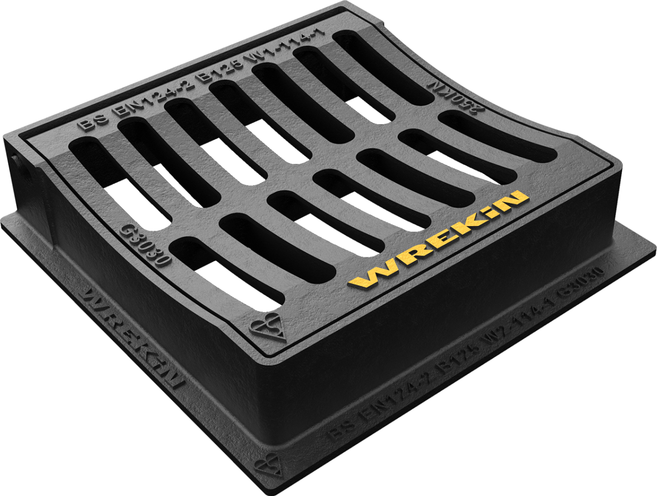 WREKIN (A114) 300 x 300 x 75mm D/IRON CAPTIVE HINGED & DISHED GRATE & FRAME B125 DGH0B3/3030