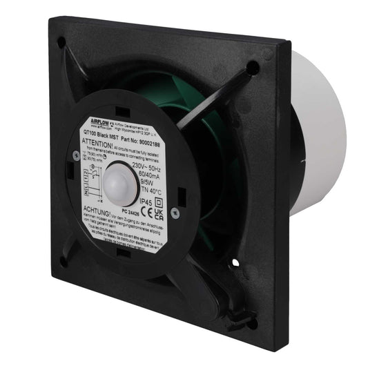 Airflow 100mm 4" QuietAir Axial Fan with PIR and Timer Black