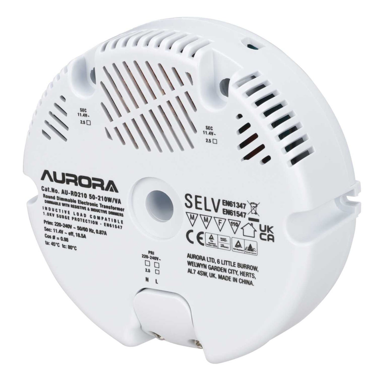 Aurora Lighting 50-210W/VA Round Electronic Transformer White