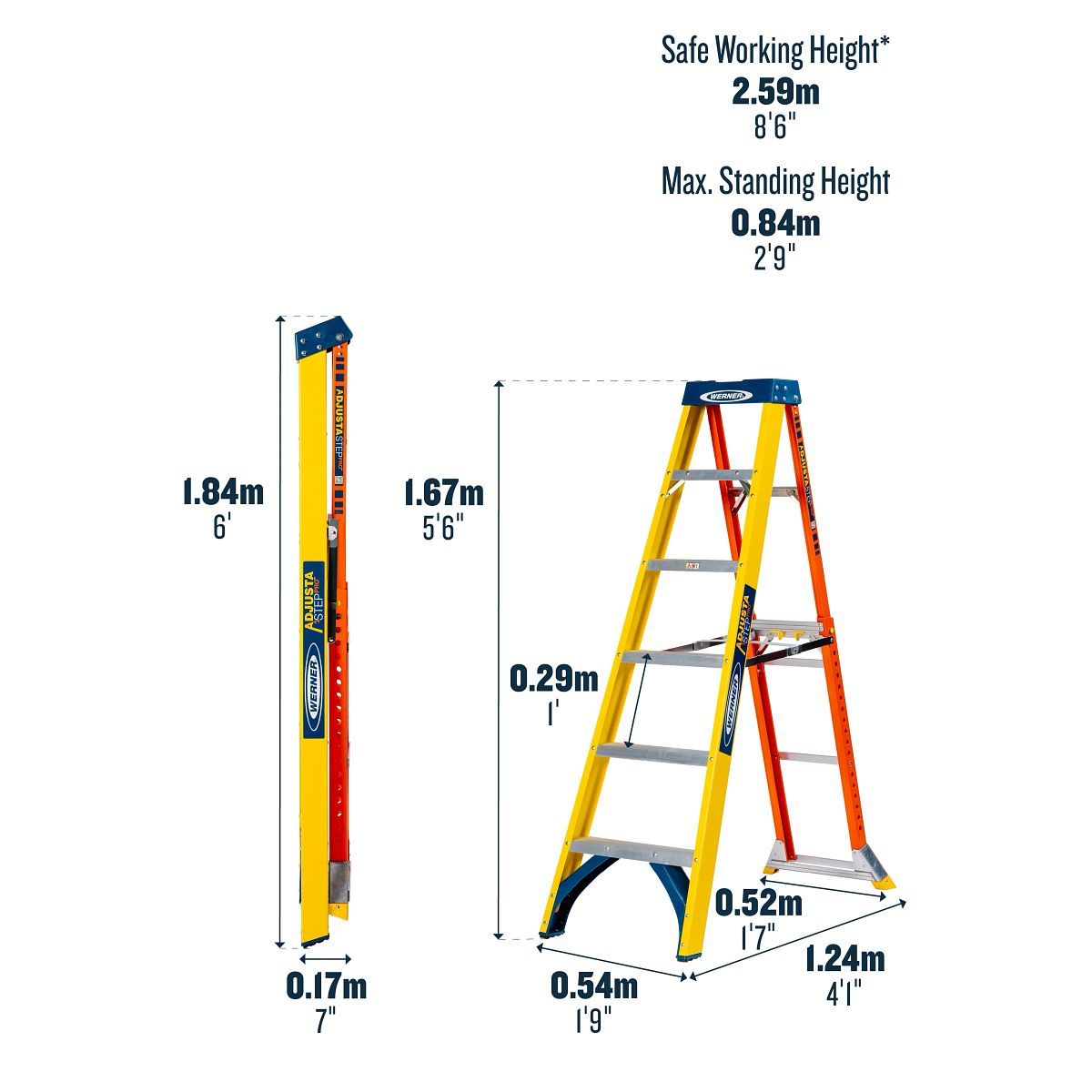 WERNER ADJUSTASTEP FIBREGLASS STEPLADDER 6 TREAD 75074