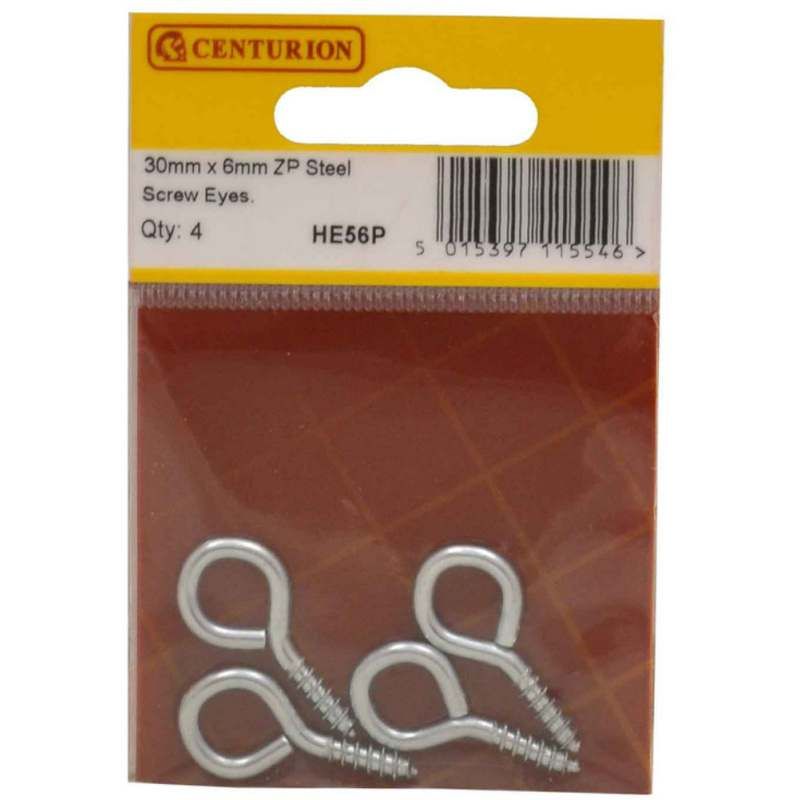 CENTURION HE56P ZINC PLATED 30mm STEEL SCREW EYE PACK