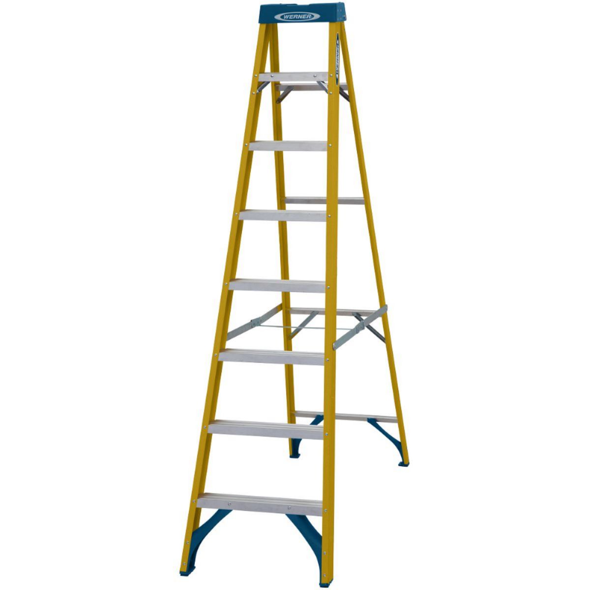 WERNER FIBREGLASS SWINGBACK STEPLADDER TRADE 8 TREAD 7160818