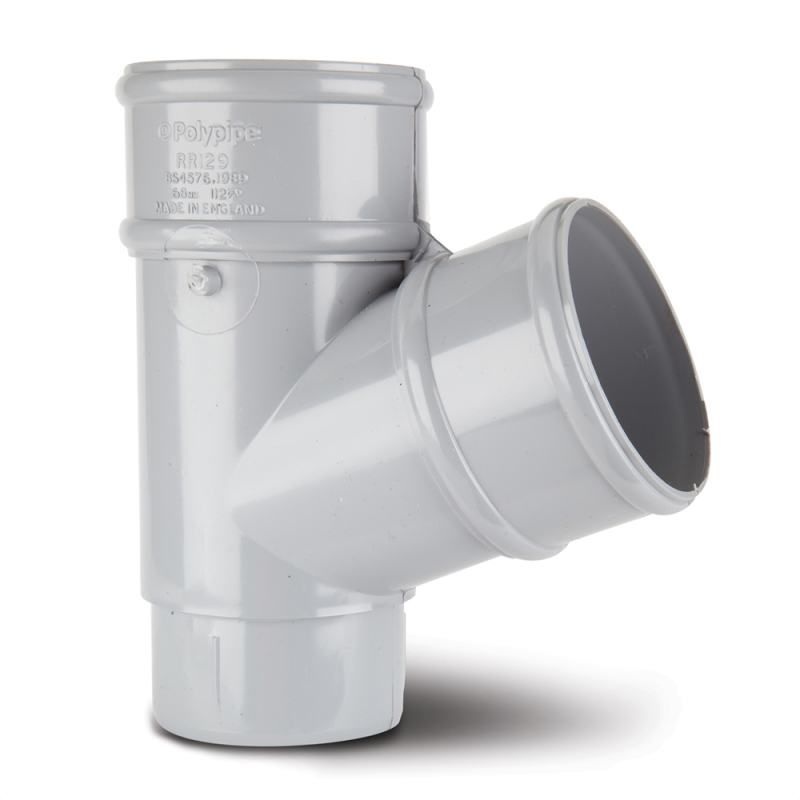 POLYPIPE RAINWATER DOWNPIPE BRANCH 68mm x 112.5deg RR129G GREY