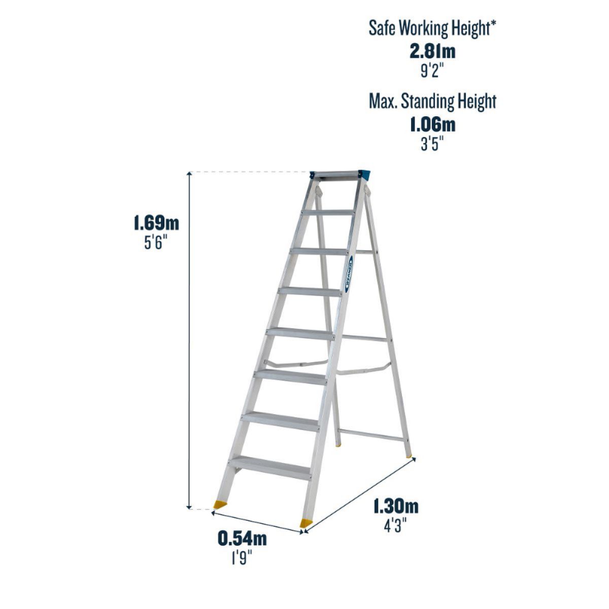 WERNER MASTERTRADE SWINGBACK STEPLADDER 8 TREAD 7140818