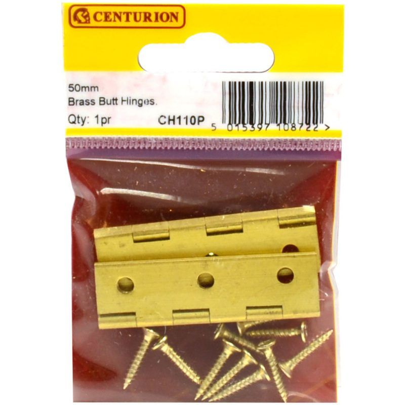 CENTURION CH110P BRASS MEDIUM DUTY SOLID DRAWN BUTT HINGES 2 x 1 1/8" x 1.5mm