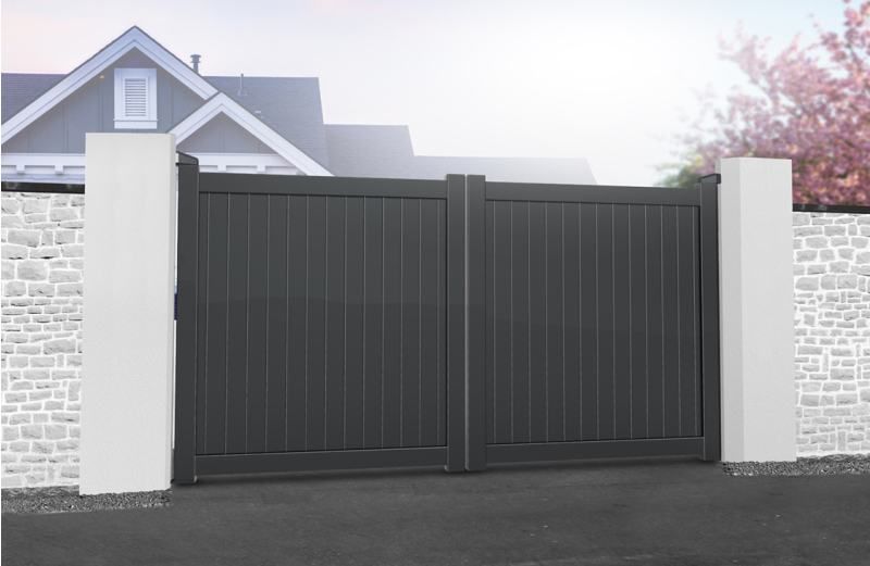 DOUBLE DRIVEWAY GATE FLAT TOP 3000 x 2200mm VERTICAL INFILL GREY RMG001DG-10