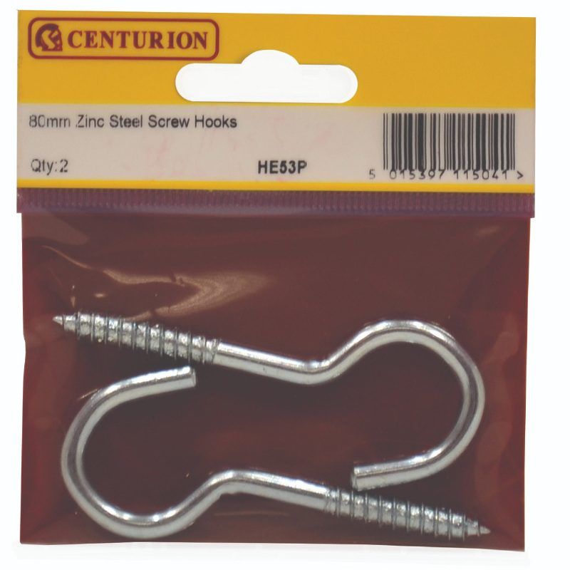 CENTURION HE53P ZINC PLATED 80mm SCREW HOOK PACK 2
