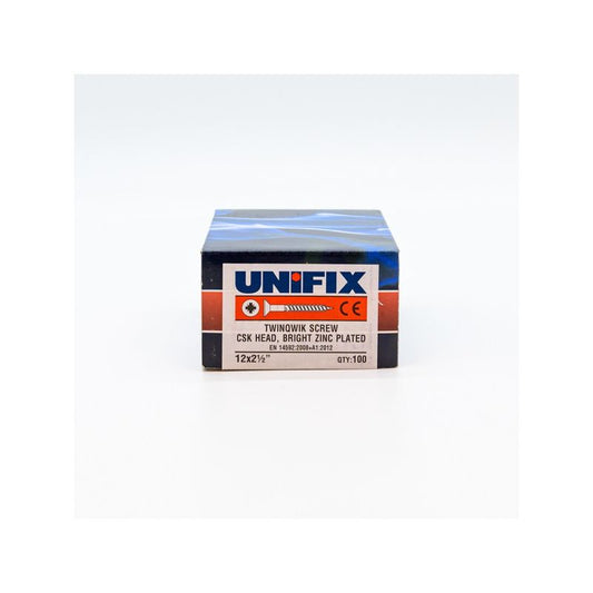 UNIFIX BZP CSK TWINTHREAD WOODSCREWS 12 x 2 1/2 BOX 100 OJ078151