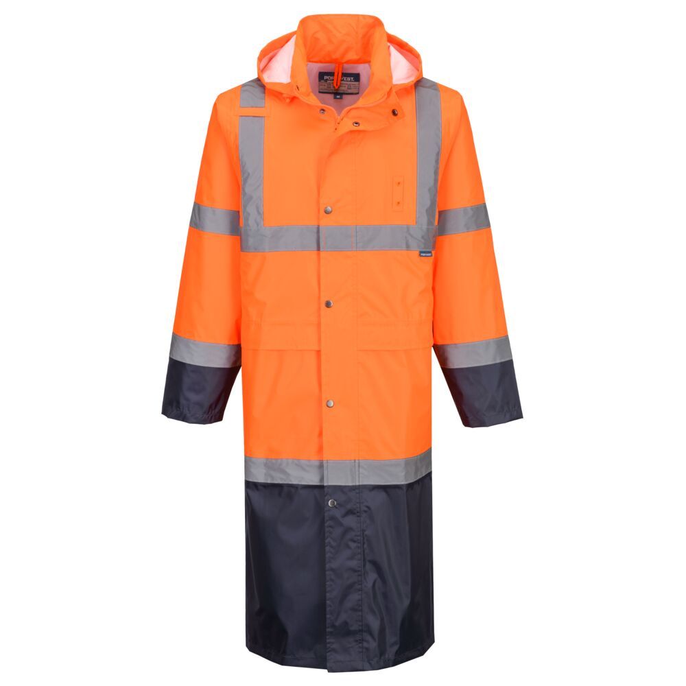 Hi-Vis Contrast Raincoat 122cm, 4XL, R, Orange/Navy