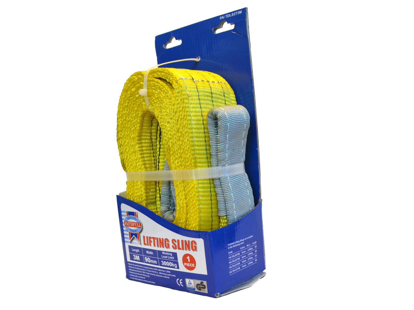 FAITHFULL FAITDLS3T3M LIFTING SLING 3 TONNE 90mm x 3m YELLOW