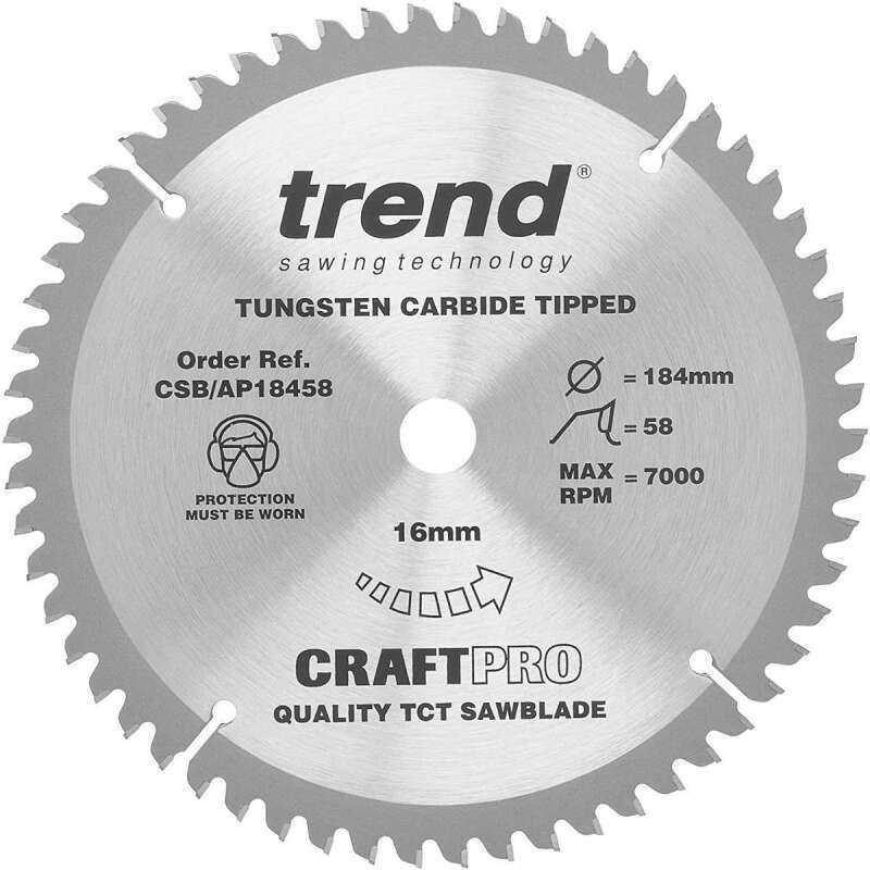 TREND CSB/AP18458A ALUMINIUM/ PLASTIC WORKTOPS TCT CIRCULAR SAW BLADE 58Tx30x184mm