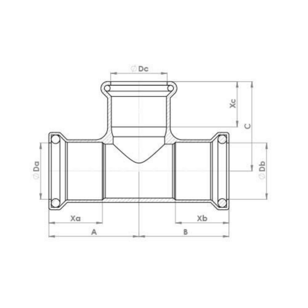 FLOWFLEX COPPER PRESS EQUAL TEE 15mm 6130M.15B