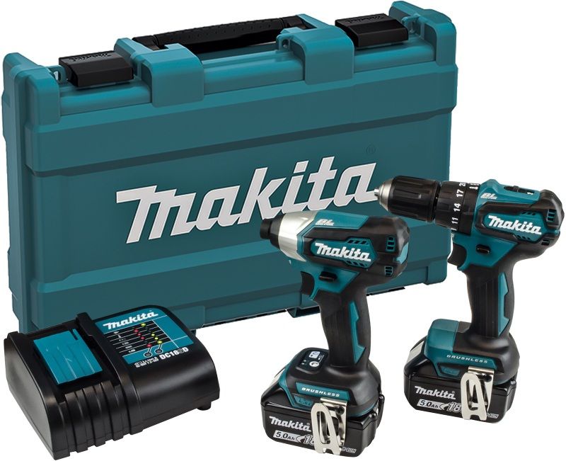 Makita 18V Brushless Twin Pack With 2 x 5.0ah Liion Batteries Charger | DLX2221ST