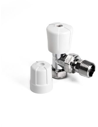 INTA I-TEN MANUAL RADIATOR VALVE (BS2767/10) WH/LS ANGLED 15mm WHITE/CHROME 15ABS2767