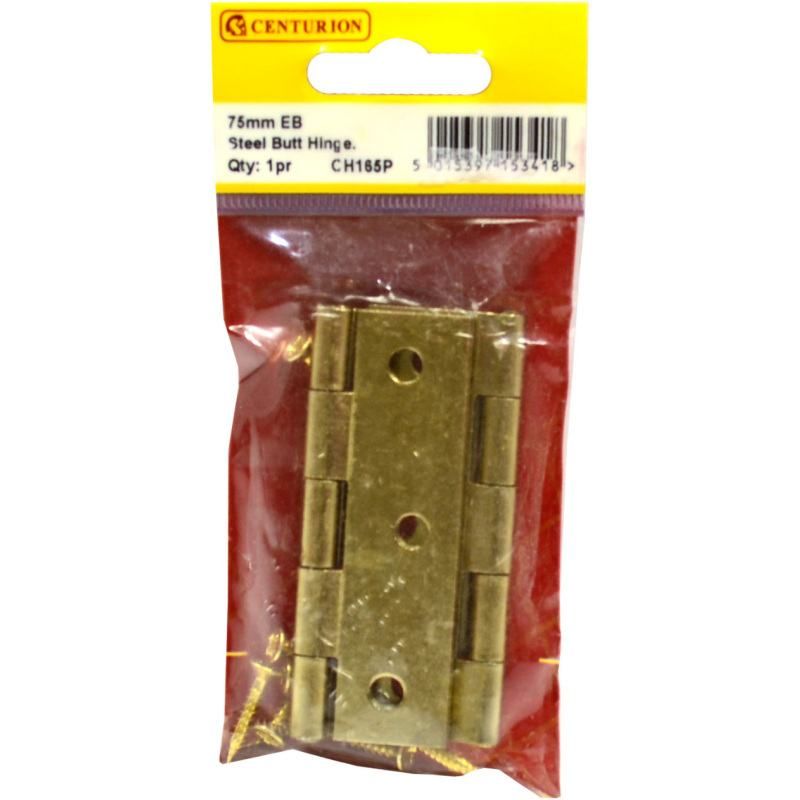 CENTURION CH165P ELECTRO BRASSED 1838 PATTERN STEEL BUTT HINGE 75mm