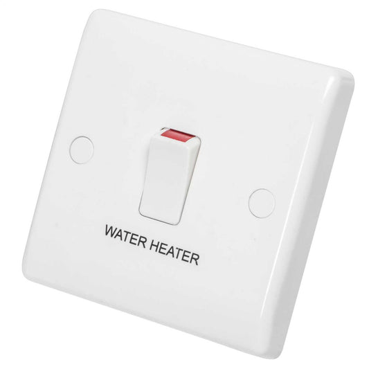 BG Nexus 20A DP Switch with Flex Outlet marked Water Heater White